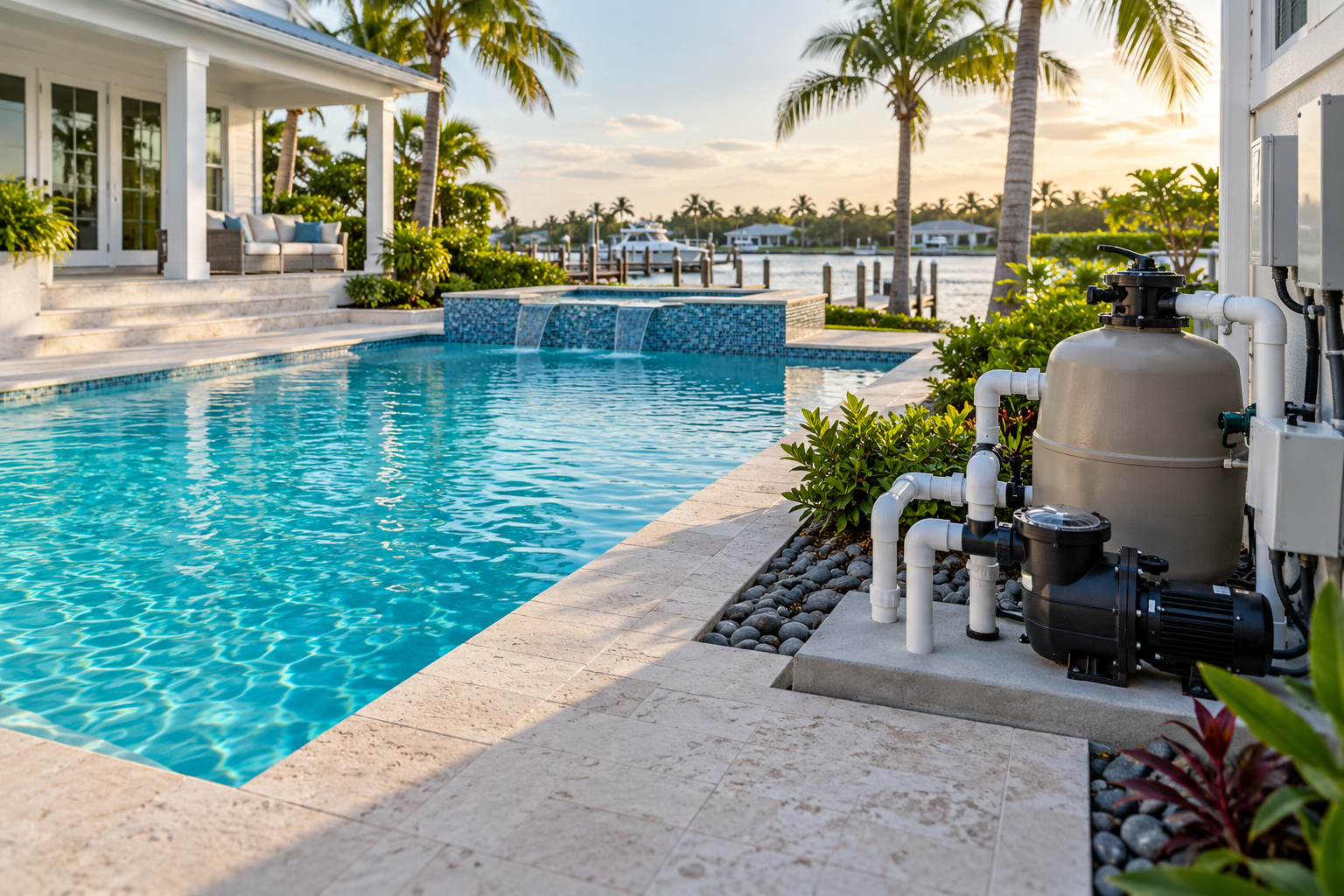 Illustrative coastal Florida pool and pool equipment